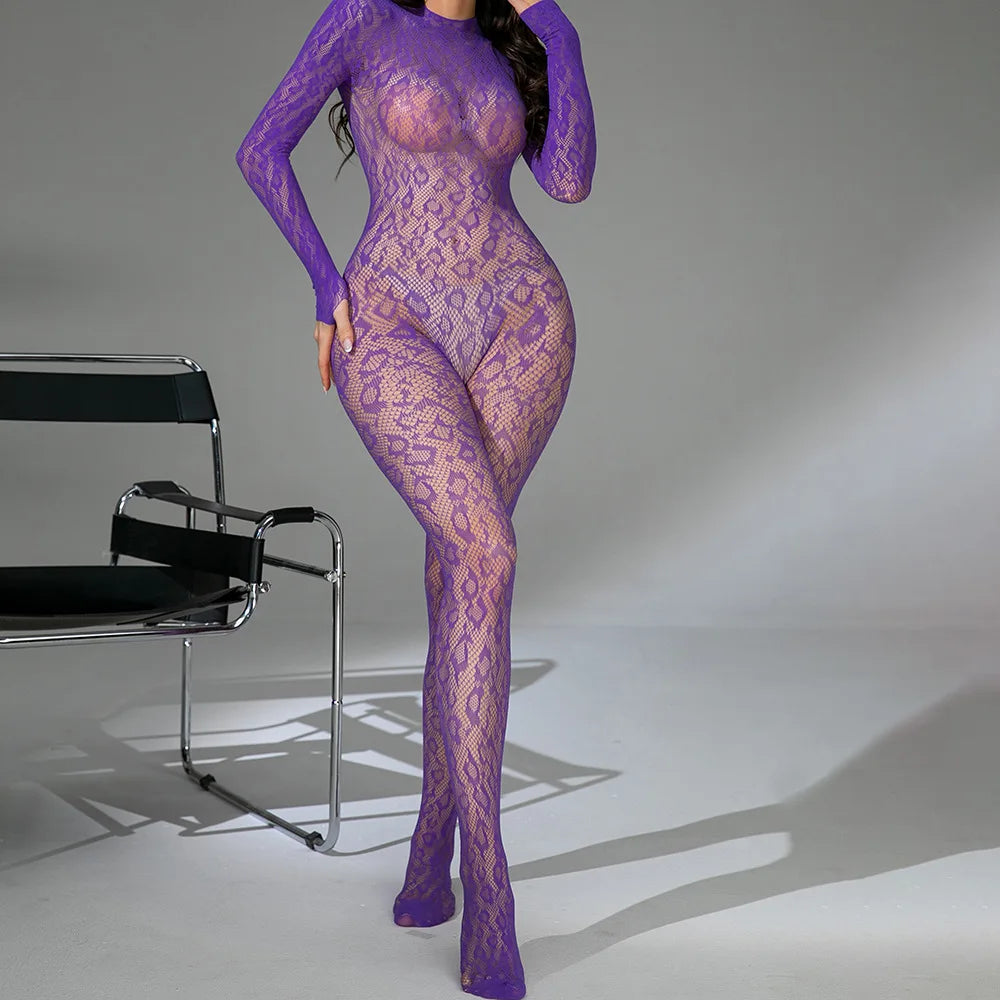 Alluring Purple Fishnet Bodystocking Lingerie-3