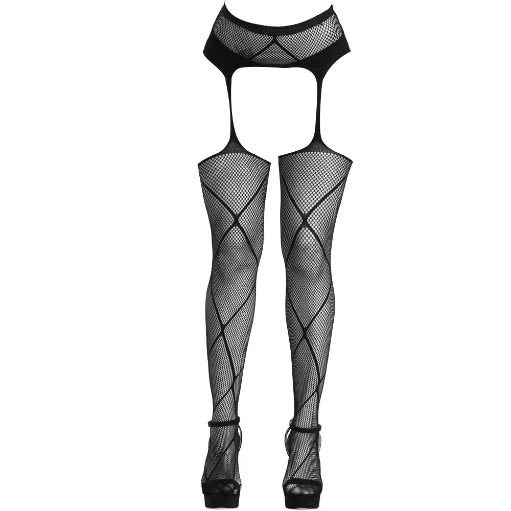 Lingerie Sexy Open Bare Crotch Netting Pantyhose with Rhinestone Access Women Black Crotchless Mesh Fishnet Nylon Stocking Tight