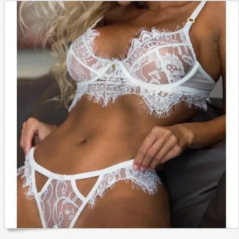 Lingerie Women Transparent Bra Sexy Erotic Set Soft Backless Pajama Skirt Tempting Nightclub Nightdress Underwear Lace