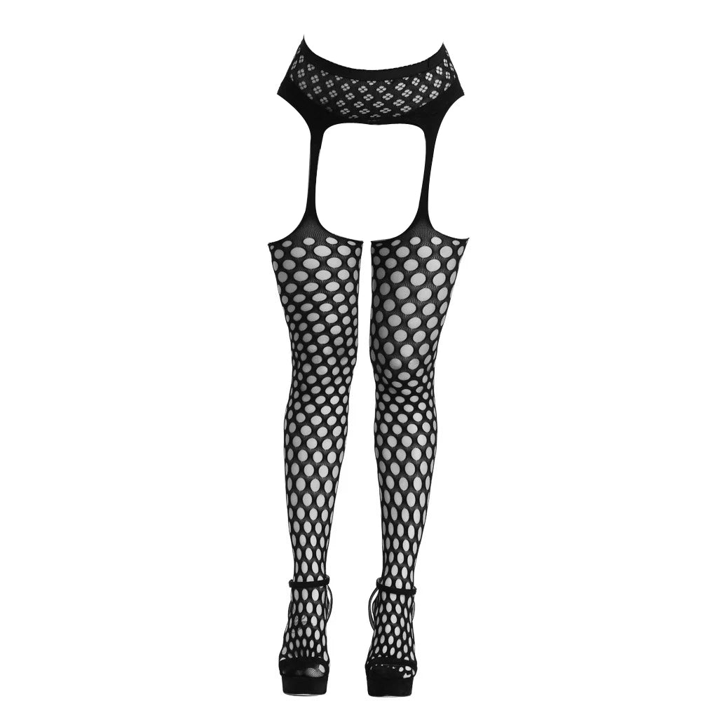 Lingerie Sexy Open Bare Crotch Netting Pantyhose with Rhinestone Access Women Black Crotchless Mesh Fishnet Nylon Stocking Tight